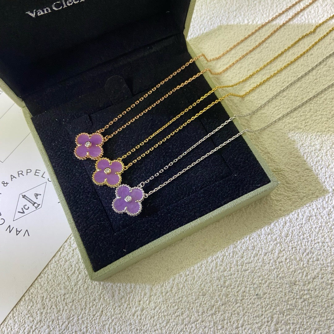 [Marin-Jewelry Jewelry]CLOVER 15MM DIAMOND  PURPLE VIOLET NECKLACE