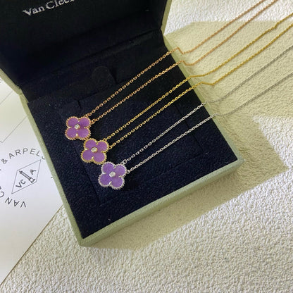 [Marin-Jewelry Jewelry]CLOVER 15MM DIAMOND  PURPLE VIOLET NECKLACE