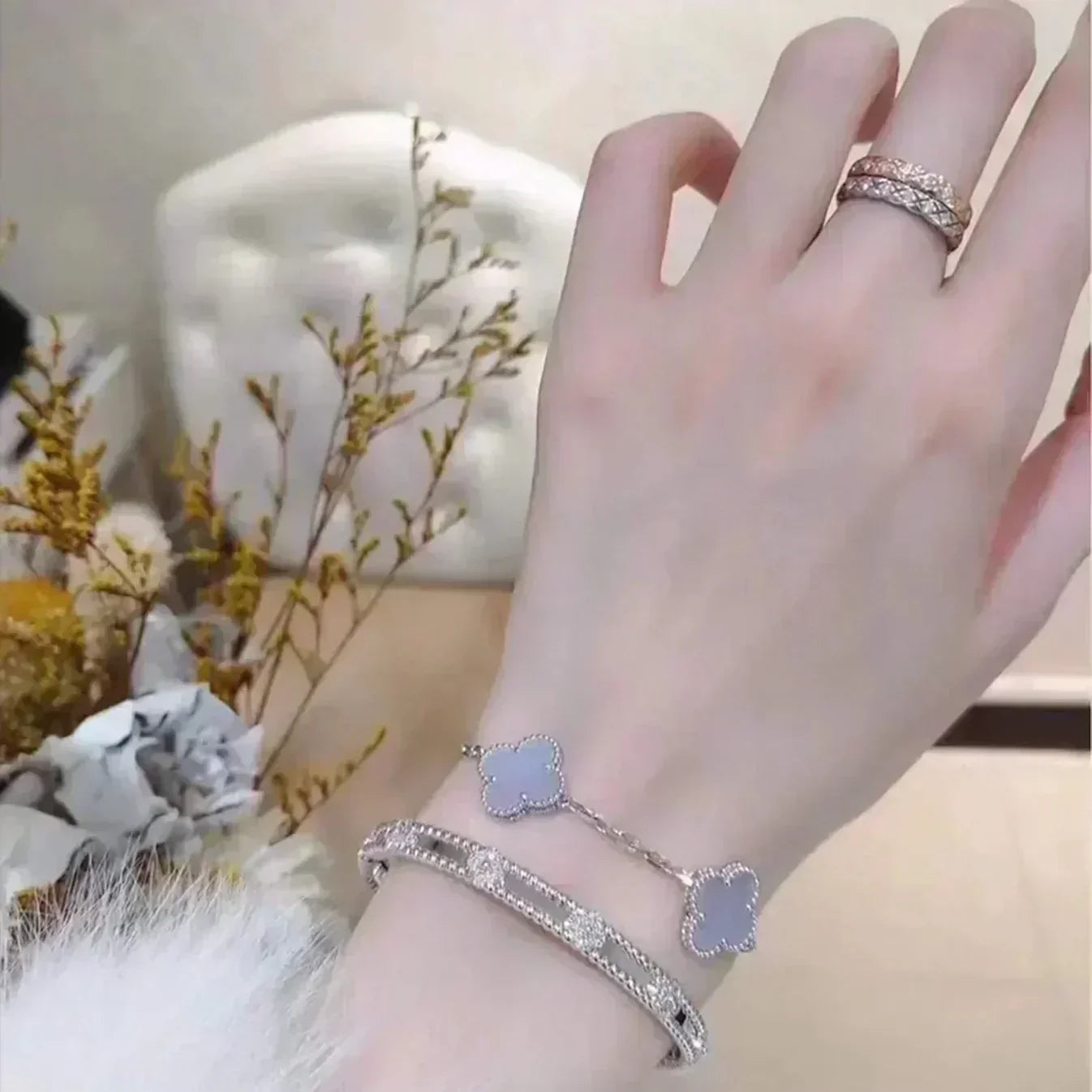 [Marin] CLOVER 5 MOTIF PURPLE CHALCEDONY BRACELET COLLECTION