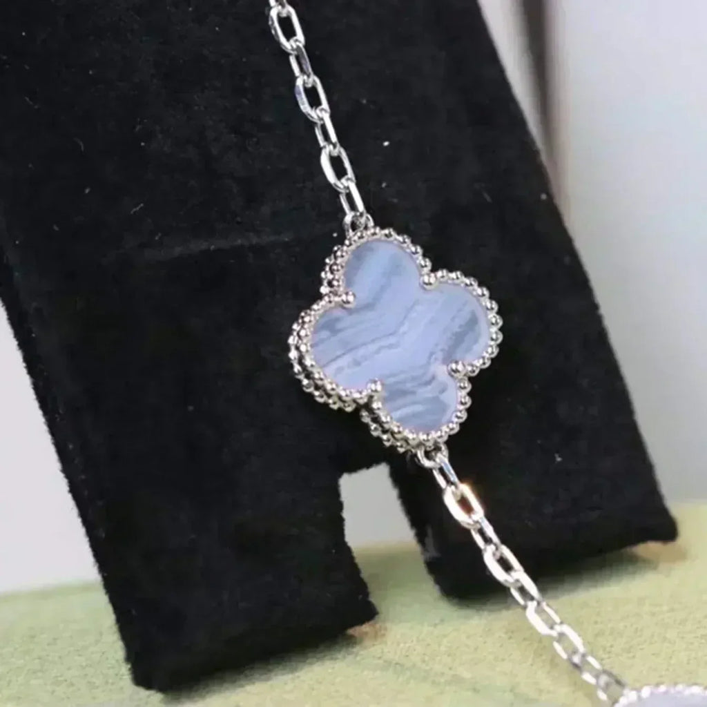 [⭐Shinejoy] CLOVER 5 MOTIF PURPLE CHALCEDONY BRACELET COLLECTION