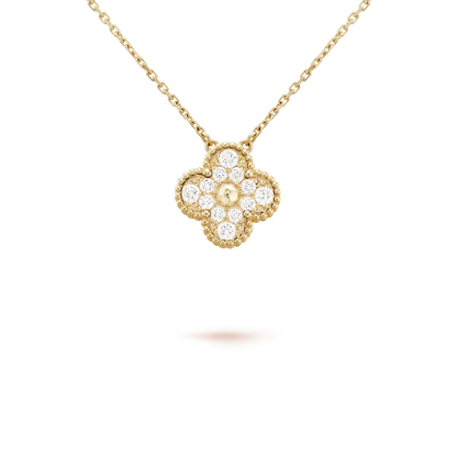 [Marin-Jewelry]CLOVER 15MM DIAMOND SINGLE FLOWER NECKLACE