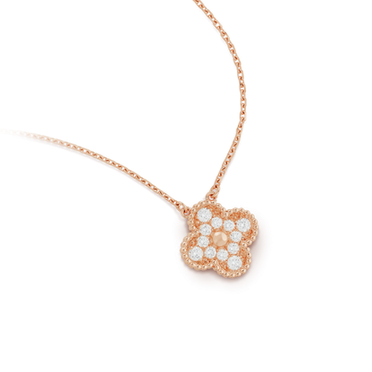 [Marin-Jewelry]CLOVER 15MM DIAMOND SINGLE FLOWER NECKLACE