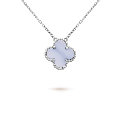 [Marin]CLOVER 15MM BLUE CHALCEDONY NECKLACE SILVER