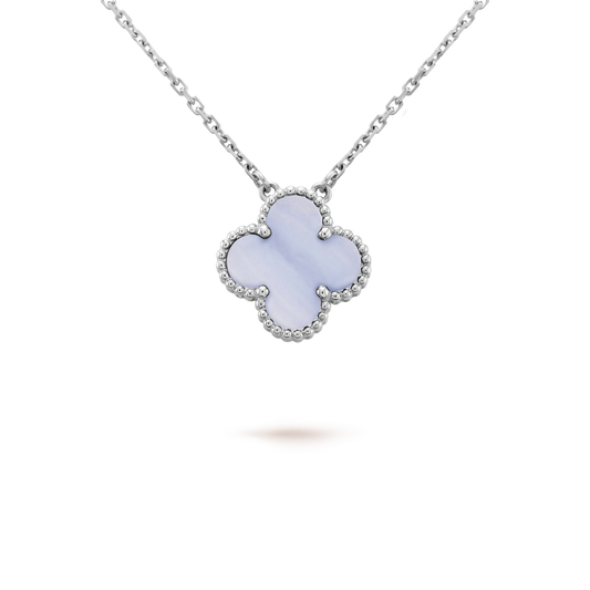 [Marin]CLOVER 15MM BLUE CHALCEDONY NECKLACE SILVER