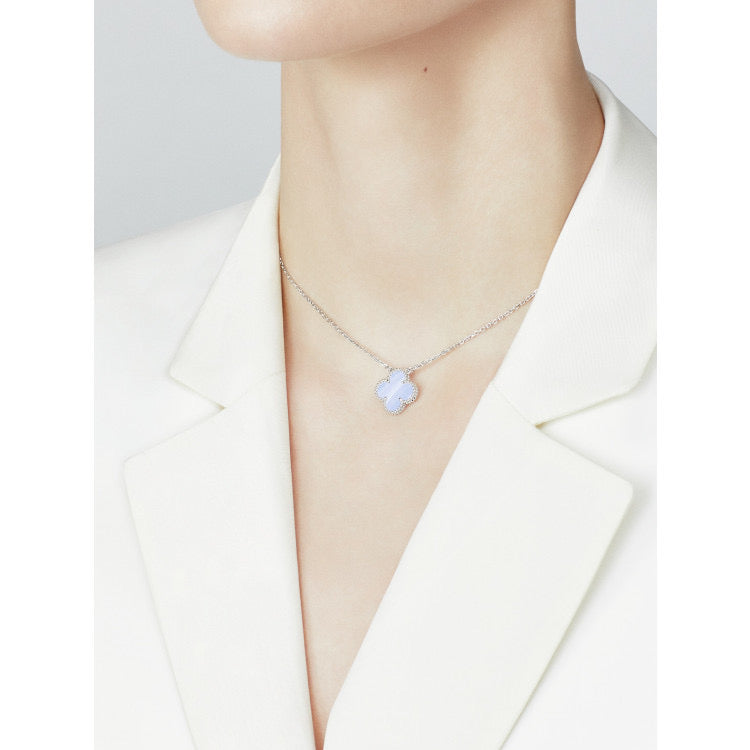 [Marin]COLLIER CLOVER 15MM CHALCEDOINE BLEUE ARGENT