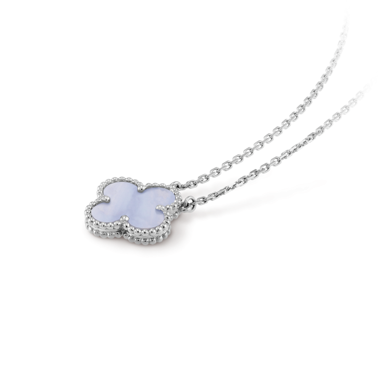 [Marin]COLLIER CLOVER 15MM CHALCEDOINE BLEUE ARGENT