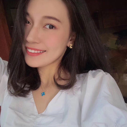 [Marin-Jewelry]CLOVER 15MM DIAMOND AND BLUE AGATE NECKLACE