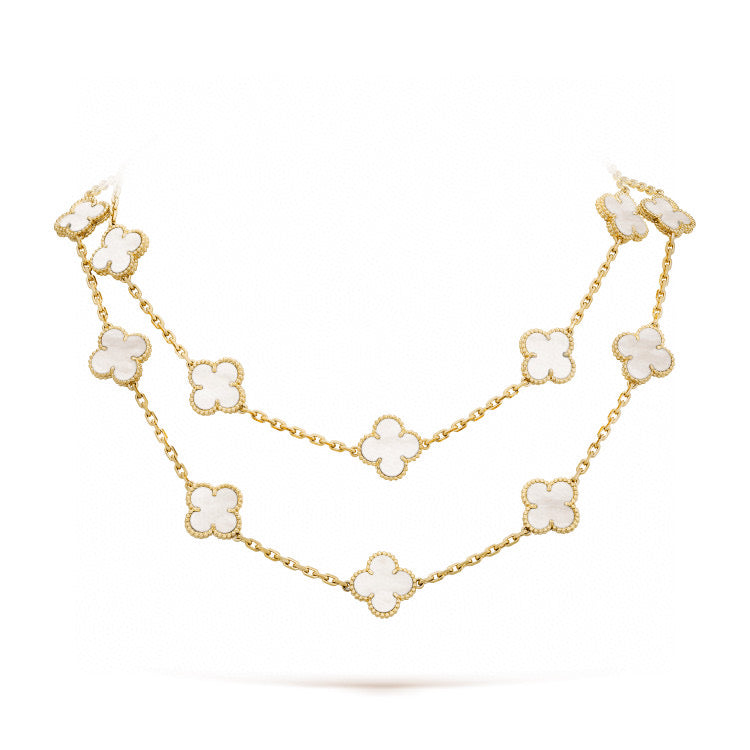 [Marin]CLOVER 20 MOTIFS WHITE MOP NECKLACE