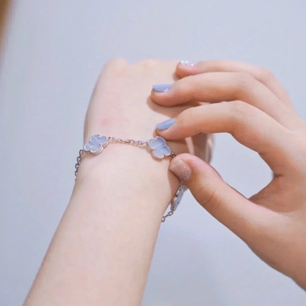 [⭐Shinejoy] CLOVER 5 MOTIF PURPLE CHALCEDONY BRACELET COLLECTION