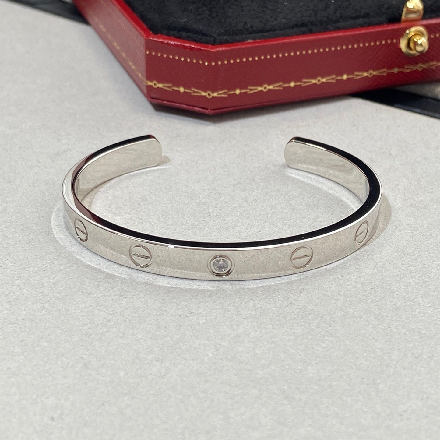 [Marin-Jewelry]LOVE BRACELET 6.1MM 1 DIAMOND OPEN CUFF
