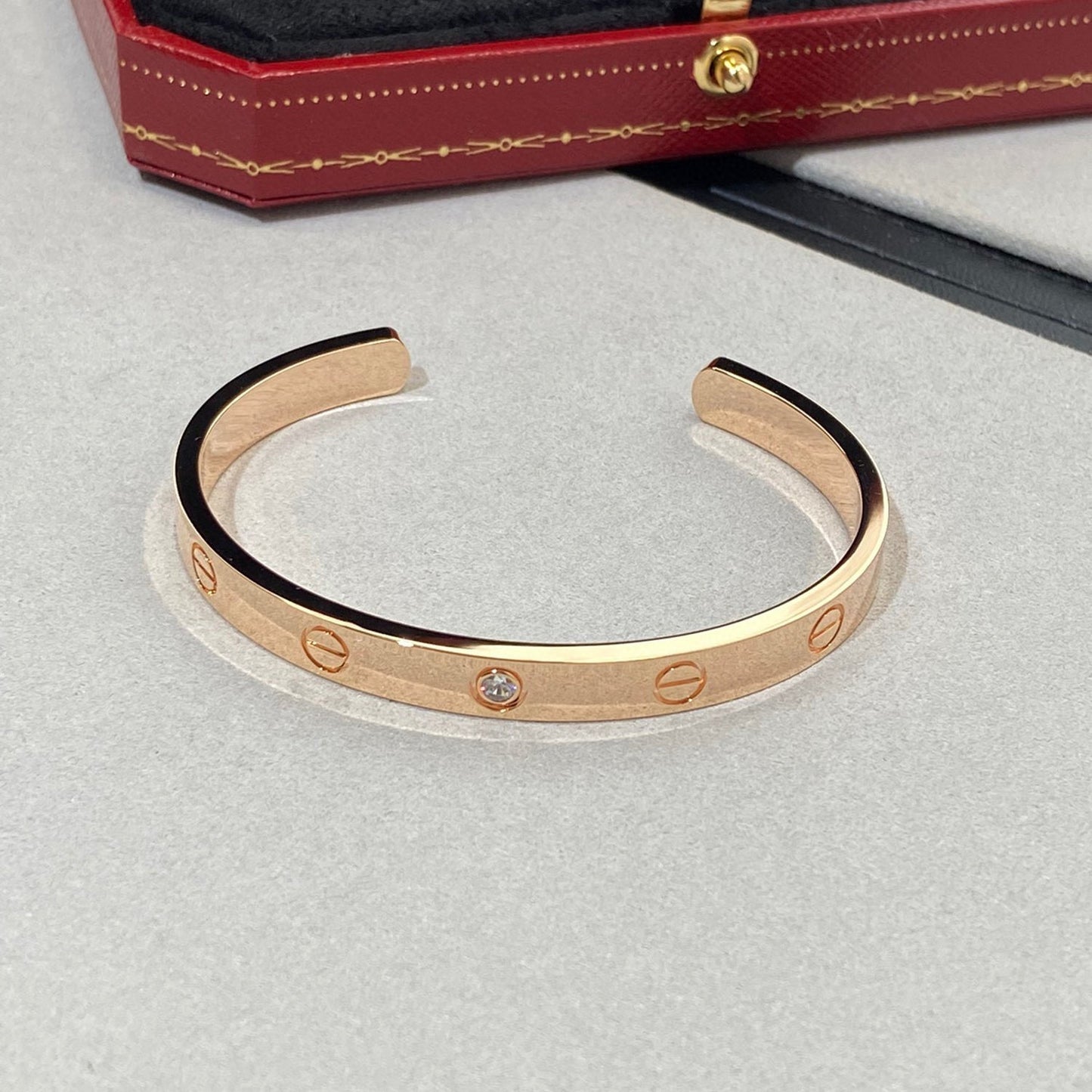 [Marin-Jewelry]LOVE BRACELET 6.1MM 1 DIAMOND OPEN CUFF