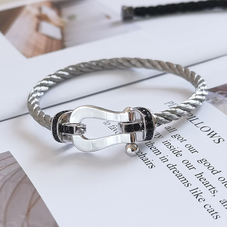 [Marin]GRAND BRACELET FER À CHEVAL EN DIAMANT NOIR EN ARGENT