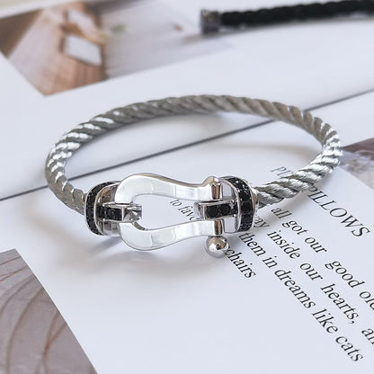 [Marin-Jewelry]FORCE LARGE HORSESHOE BLACK DIAMOND BRACELET SILVER
