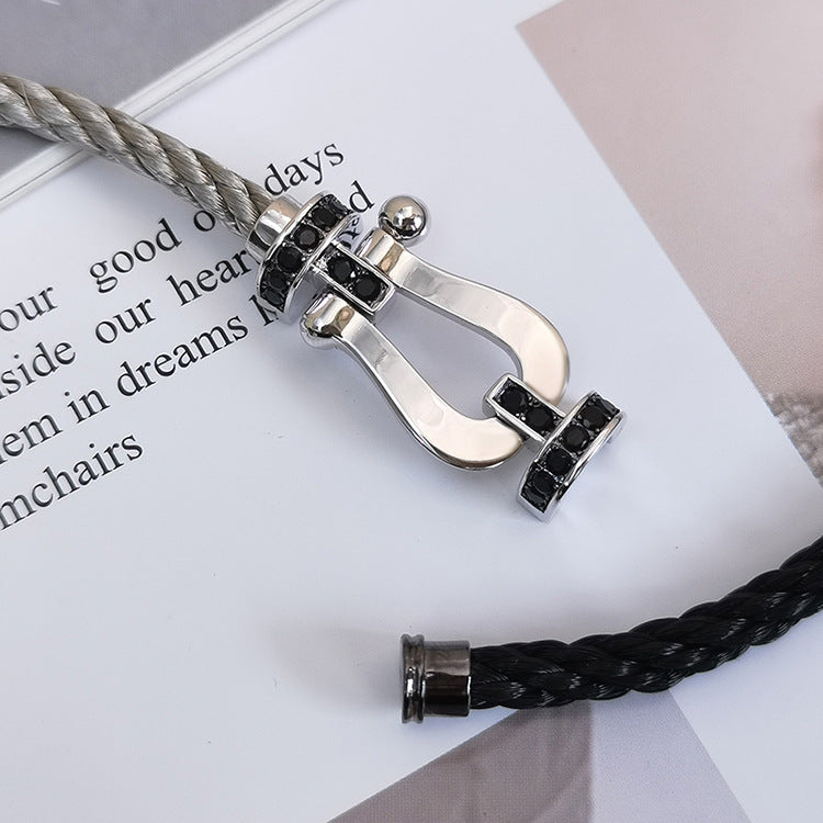 [Marin]GRAND BRACELET FER À CHEVAL EN DIAMANT NOIR EN ARGENT