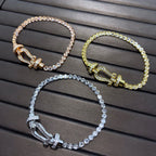 [Marin]FORCE GRAND BRACELET DE TENNIS EN FER À CHEVAL ENTIÈREMENT SERTI DE DIAMANTS