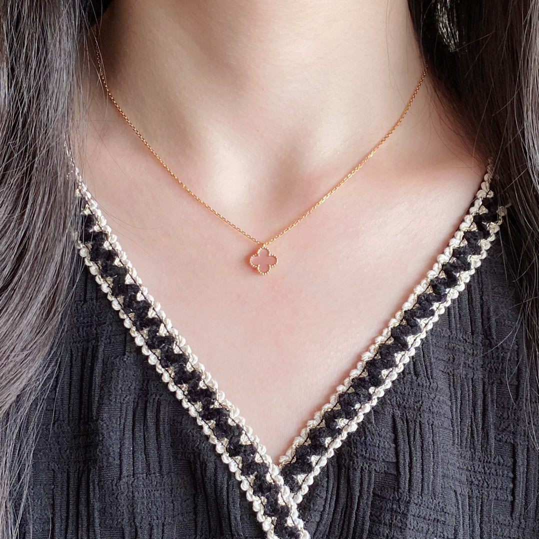 [Marin-Jewelry]CLOVER 15MM PINK MOTHER-OF-PEARL SINGLE FLOWER NECKLACE
