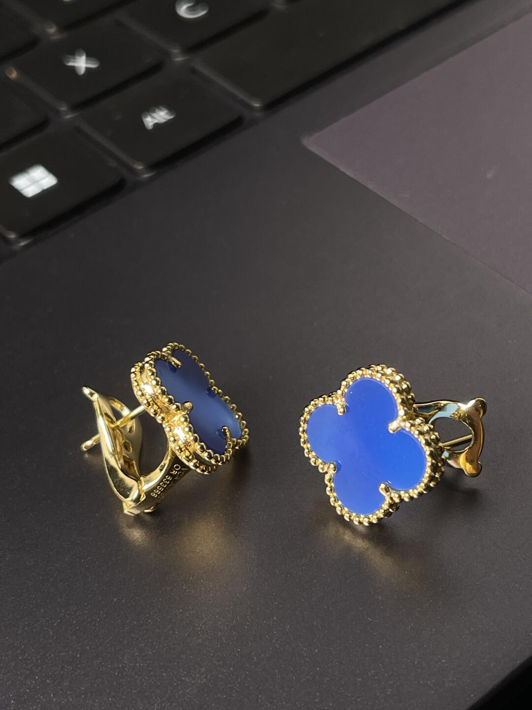 [Marin] CLOUS D'OREILLES TRÈFLE GRAND (20mm) 1 MOTIFS NACRE BLEUE