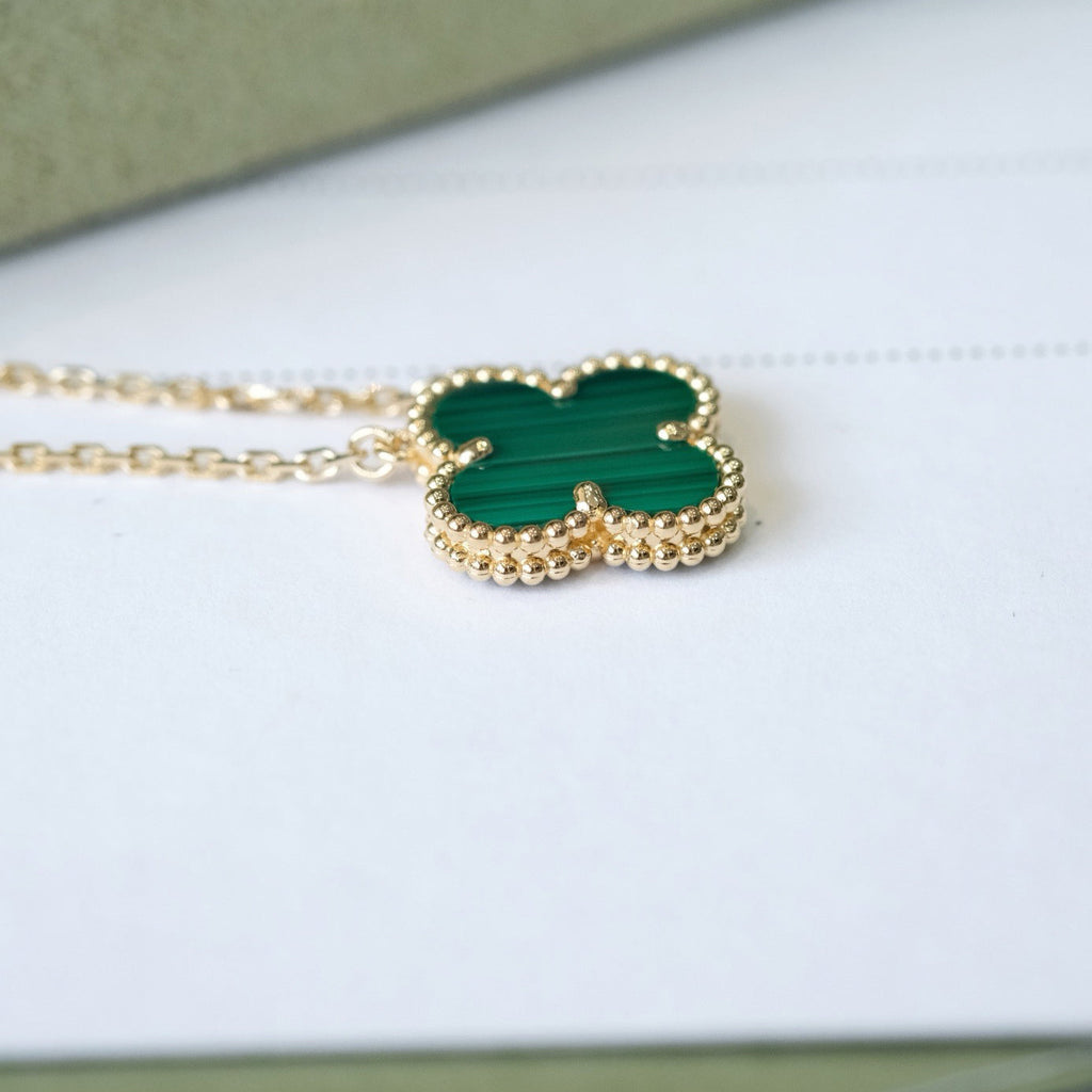 [Marin]CLOVER 15MM MALACHITE SINGLE FLOWER  NECKLACE