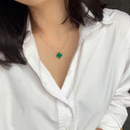 [Marin]CLOVER 15MM MALACHITE SINGLE FLOWER  NECKLACE