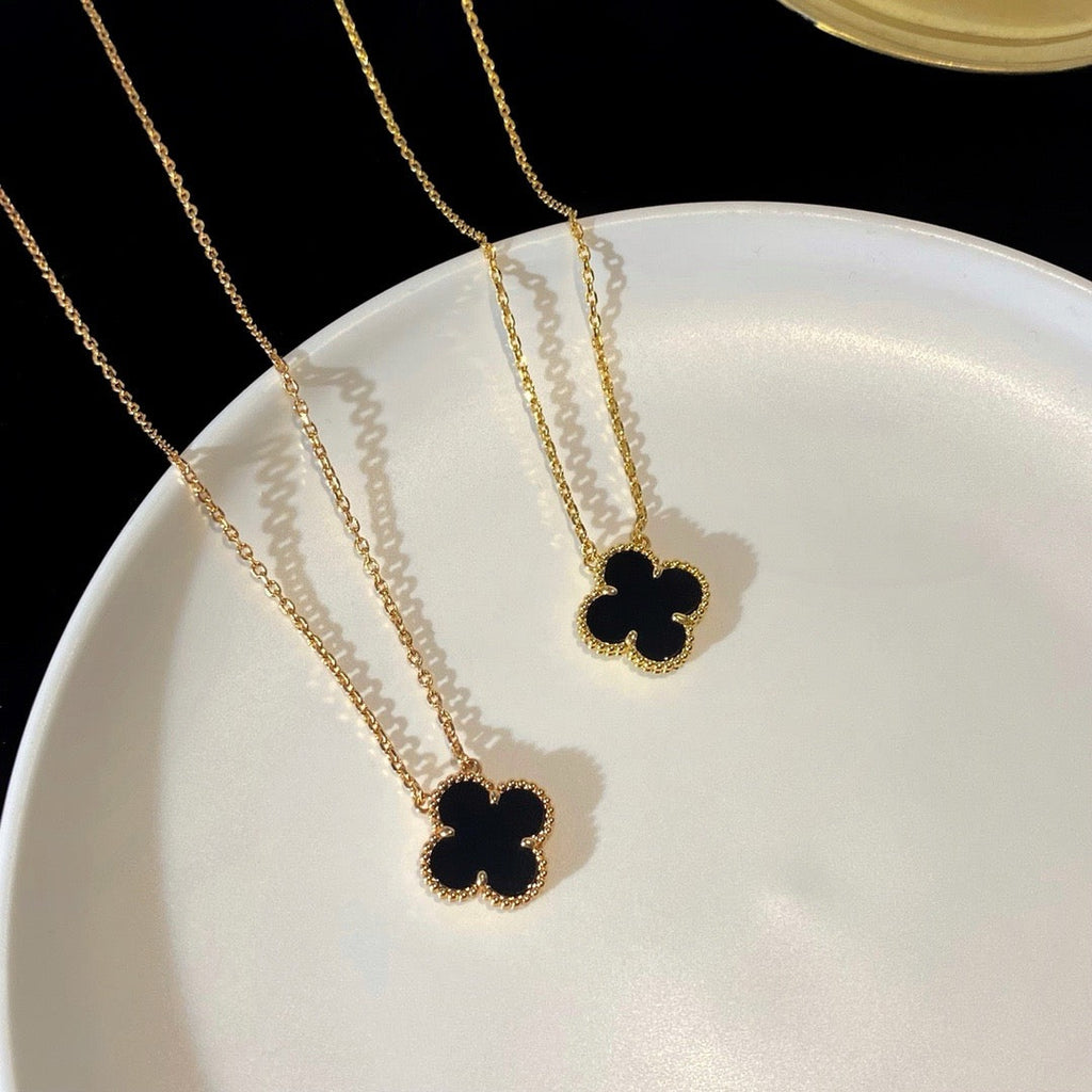 [Marin]COLLIER CLOVER 15MM FLEUR UNIQUE ONYX NOIR