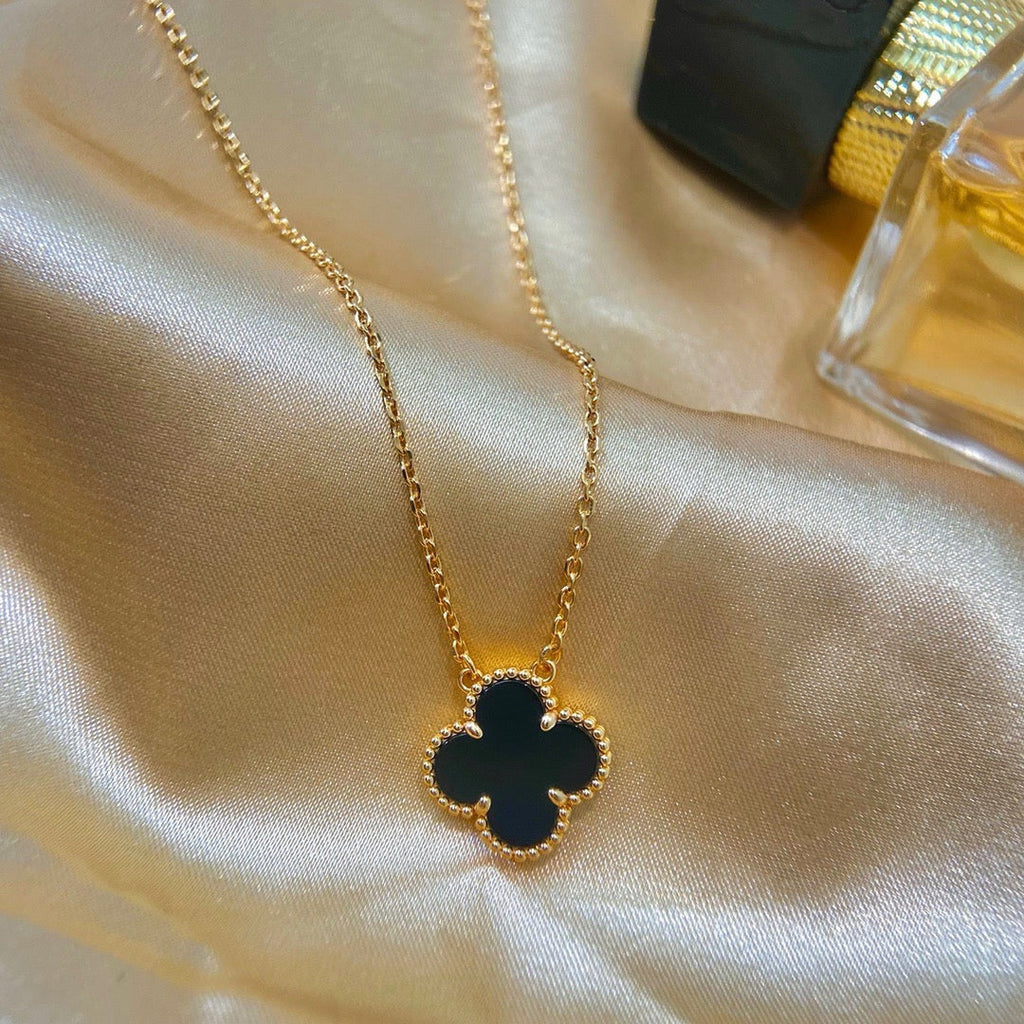 [Marin]COLLIER CLOVER 15MM FLEUR UNIQUE ONYX NOIR