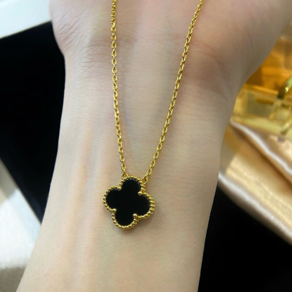 [Marin]COLLIER CLOVER 15MM FLEUR UNIQUE ONYX NOIR