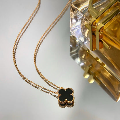 [Marin-Jewelry]CLOVER 15MM BLACK ONYX SINGLE FLOWER NECKLACE