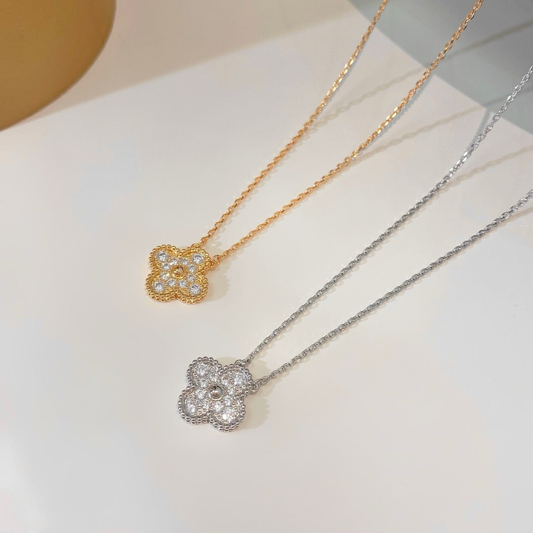 [Marin-Jewelry]CLOVER 15MM DIAMOND SINGLE FLOWER NECKLACE