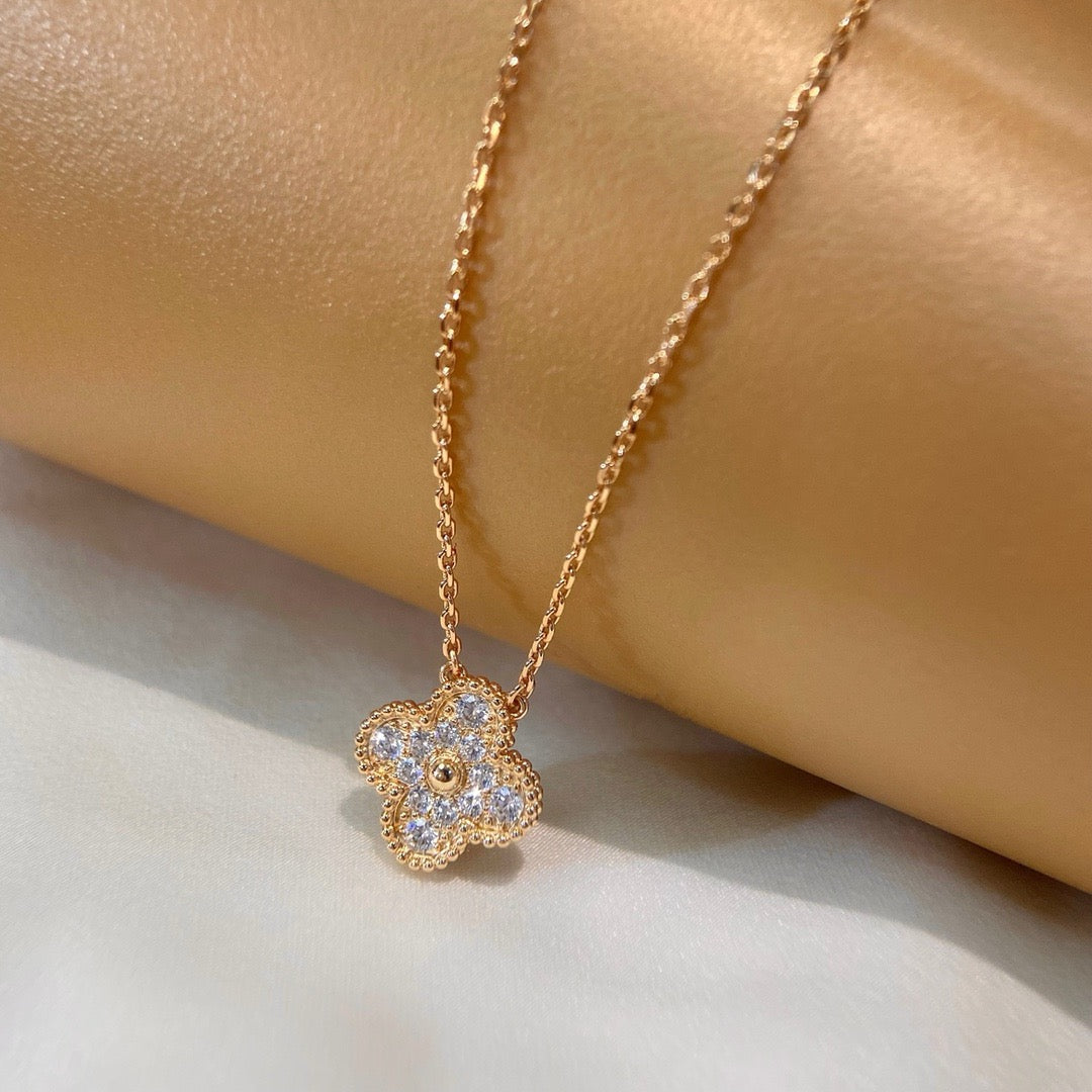 [Marin-Jewelry]CLOVER 15MM DIAMOND SINGLE FLOWER NECKLACE