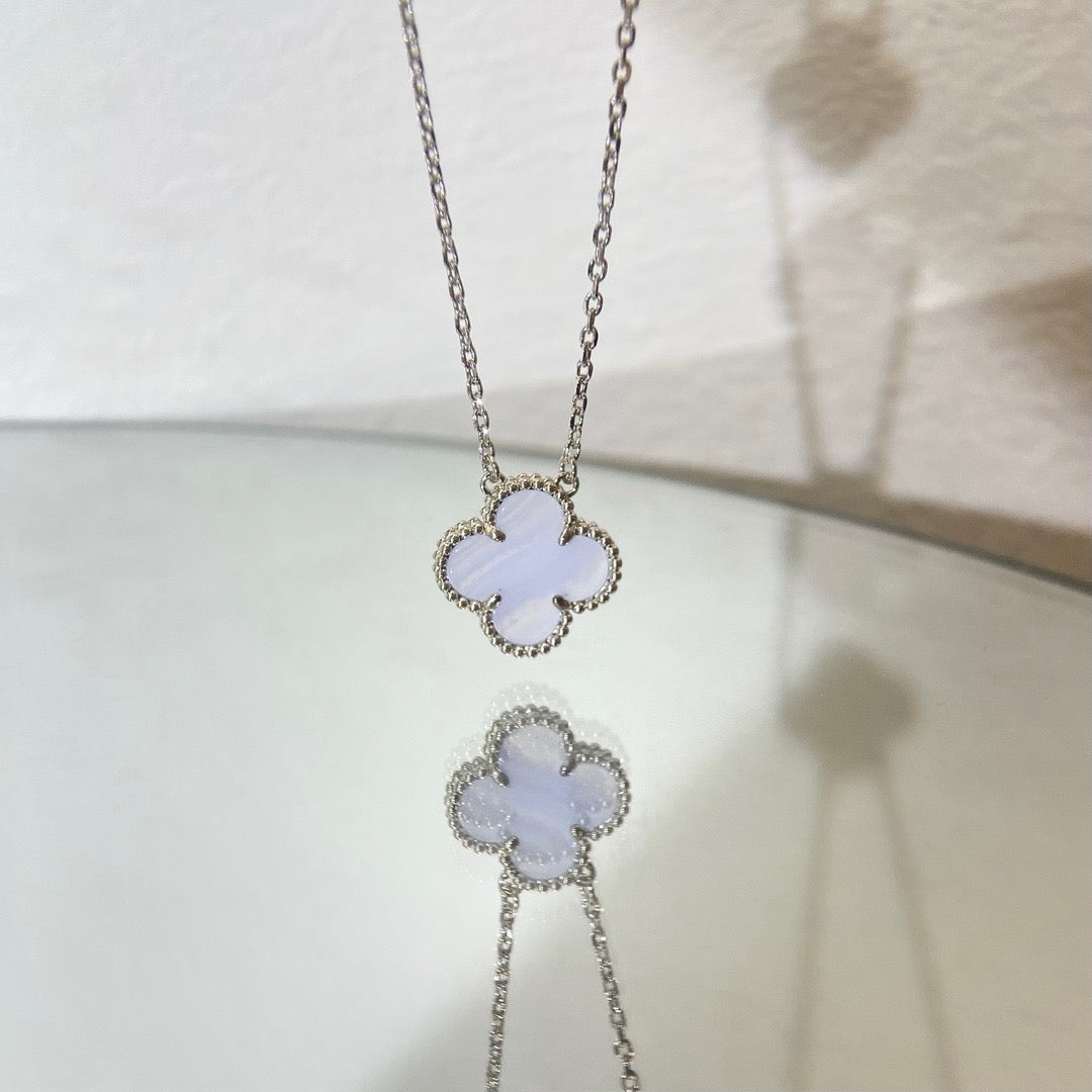 [Marin]COLLIER CLOVER 15MM CHALCEDOINE BLEUE ARGENT