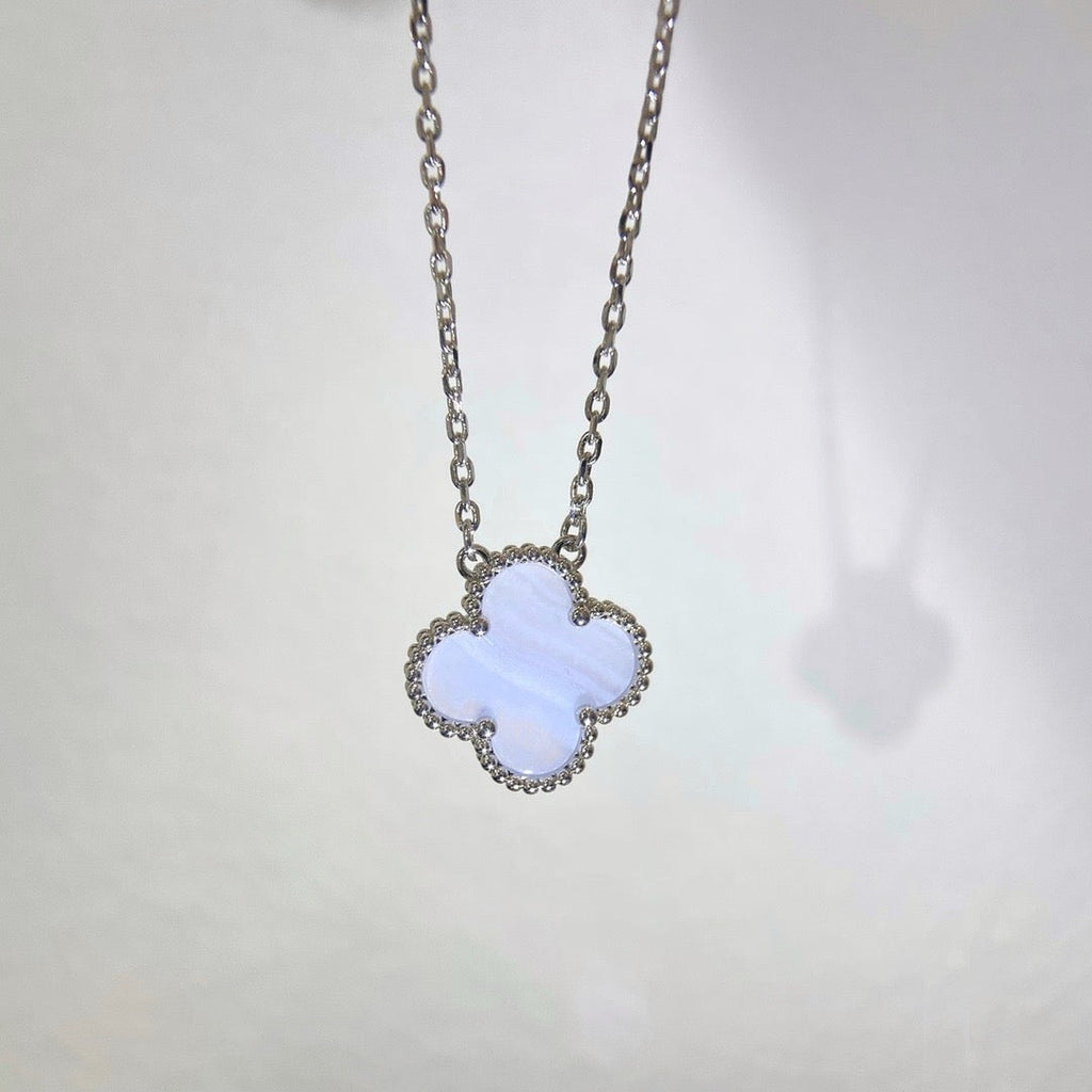 [Marin]COLLIER CLOVER 15MM CHALCEDOINE BLEUE ARGENT