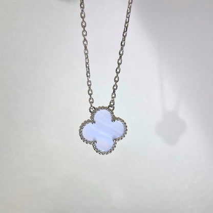 [Marin-Jewelry]CLOVER 15MM BLUE CHALCEDONY NECKLACE SILVER