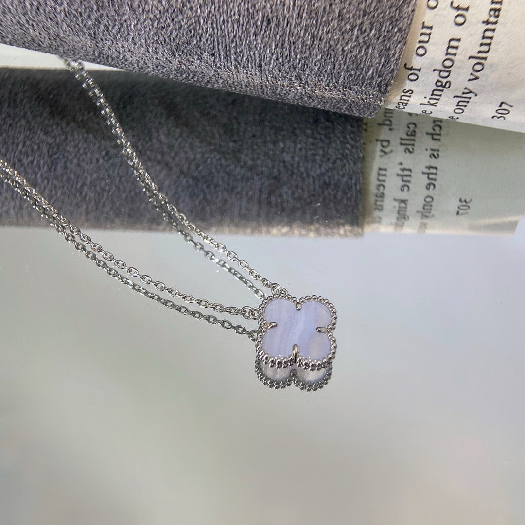 [Marin]COLLIER CLOVER 15MM CHALCEDOINE BLEUE ARGENT
