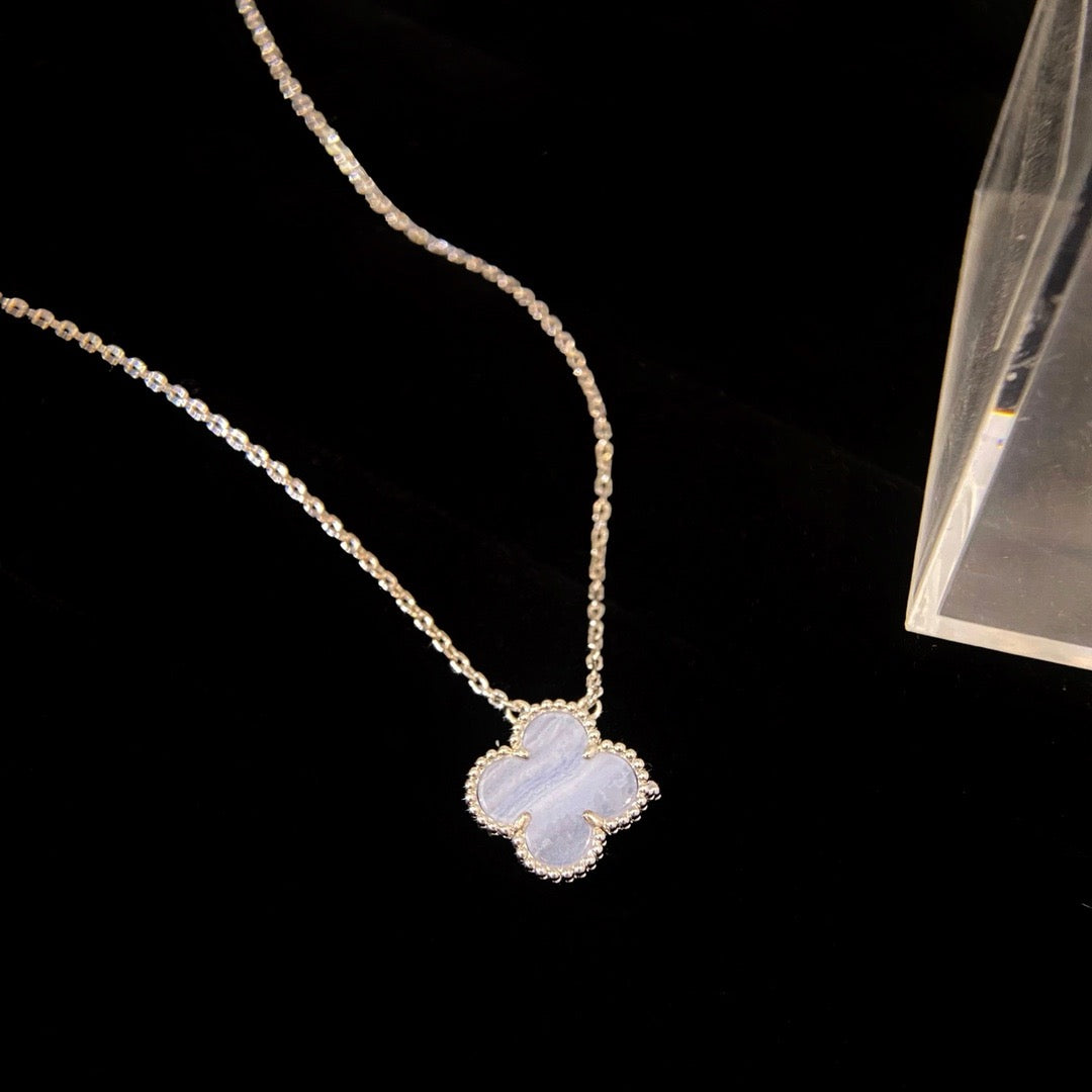[Marin]COLLIER CLOVER 15MM CHALCEDOINE BLEUE ARGENT