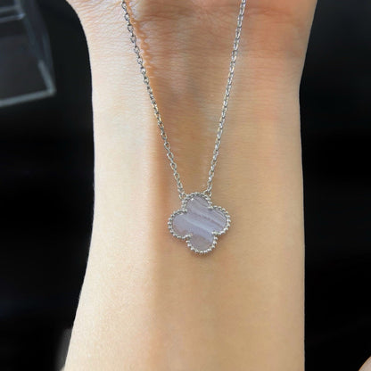 [Marin-Jewelry]CLOVER 15MM BLUE CHALCEDONY NECKLACE SILVER
