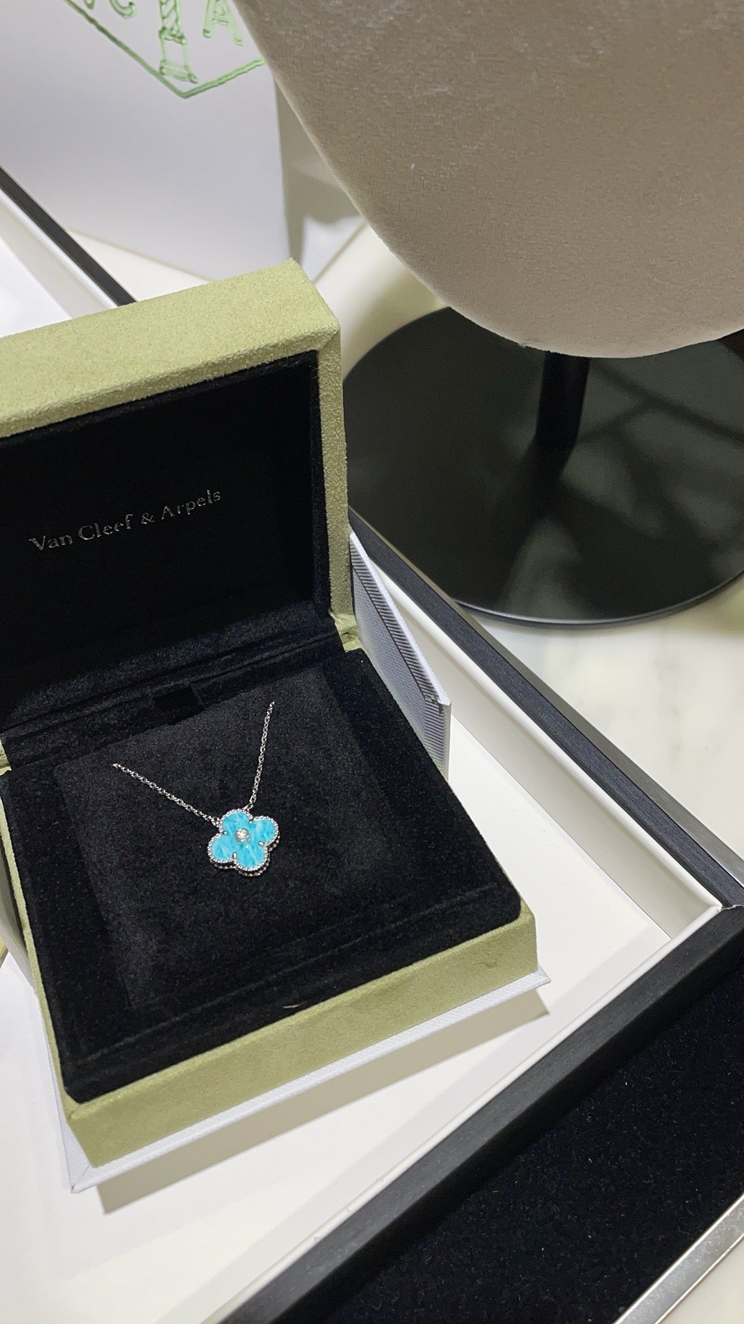 [Marin-Jewelry]CLOVER 15MM DIAMOND SVRES PORCELAIN  NECKLACE SILVER