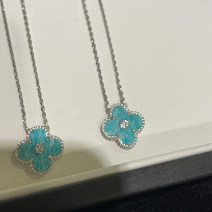 [Marin-Jewelry]CLOVER 15MM DIAMOND SVRES PORCELAIN  NECKLACE SILVER