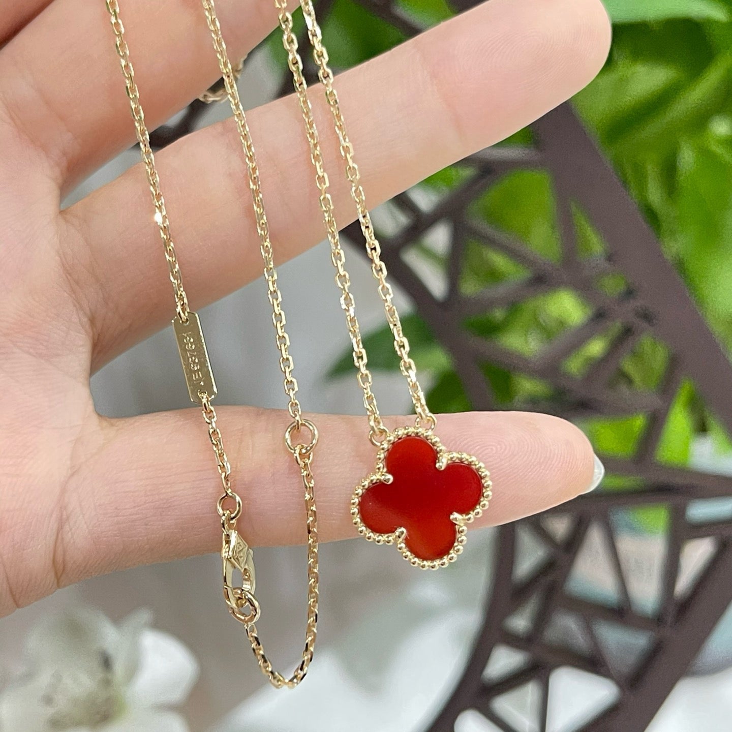[マリン]CLOVER 15MM カーネリアン シングル フラワー ネックレス