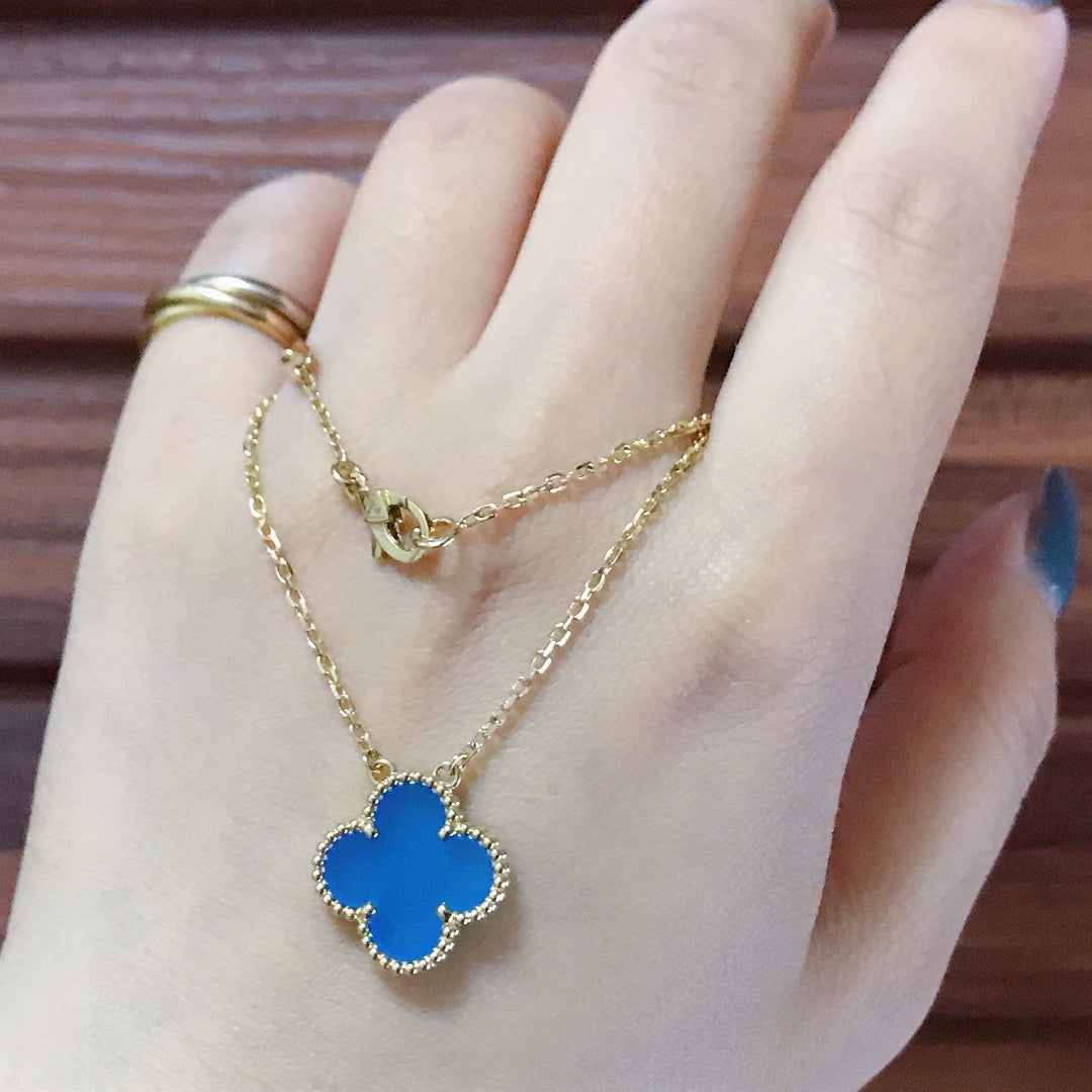 [Marin]COLLIER CLOVER 15 MM AGATE BLEUE