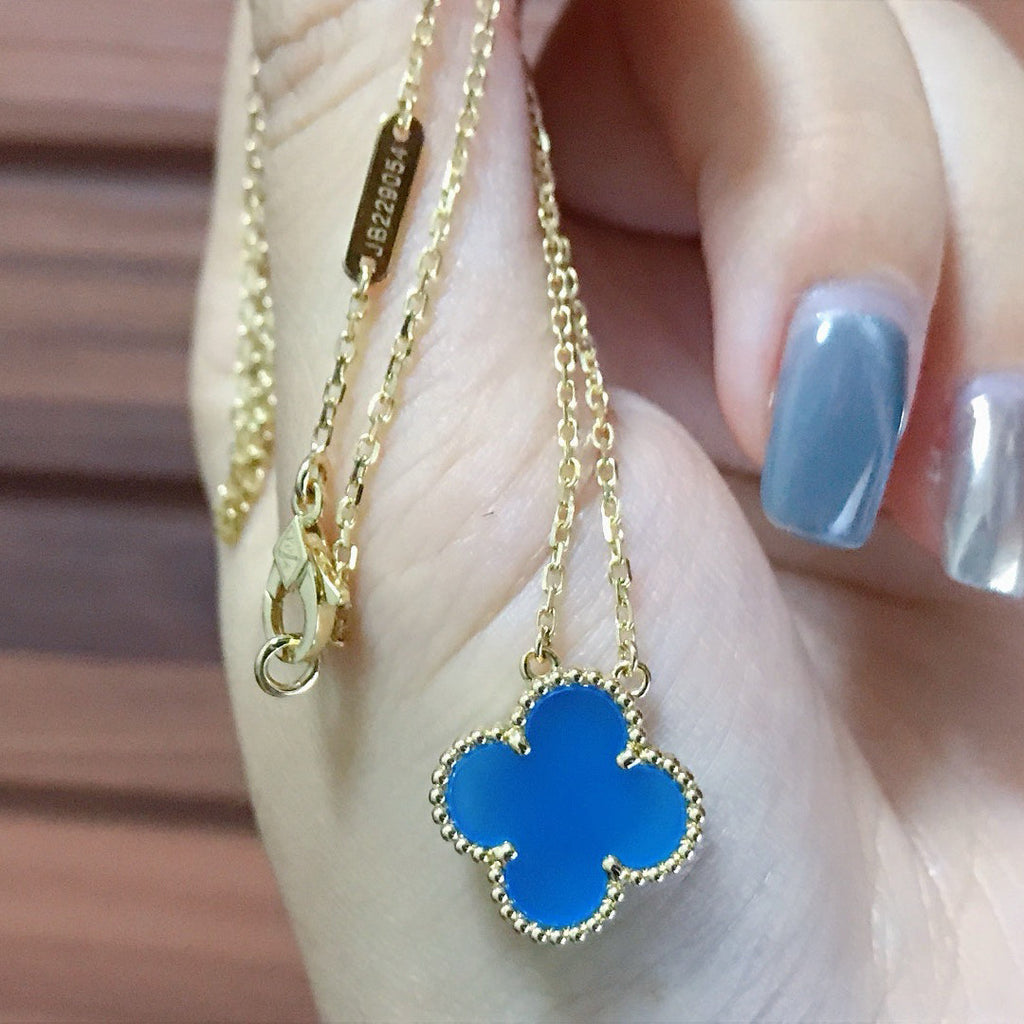 [Marin]COLLIER CLOVER 15 MM AGATE BLEUE