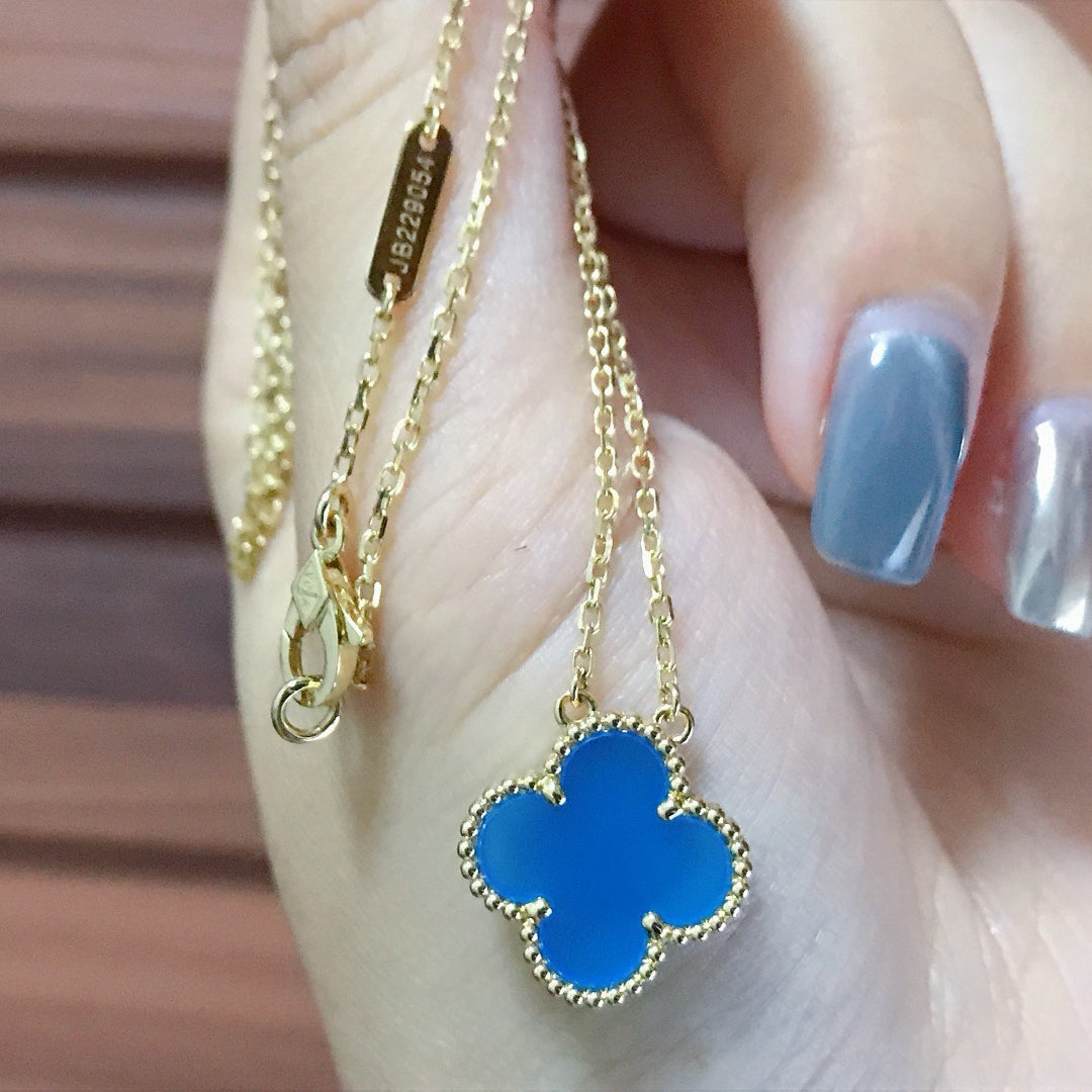 [Marin]COLLIER CLOVER 15 MM AGATE BLEUE