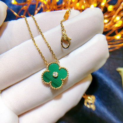 [Marin-Jewelry]CLOVER 15MM DIAMOND TURQUOISE NECKLACE