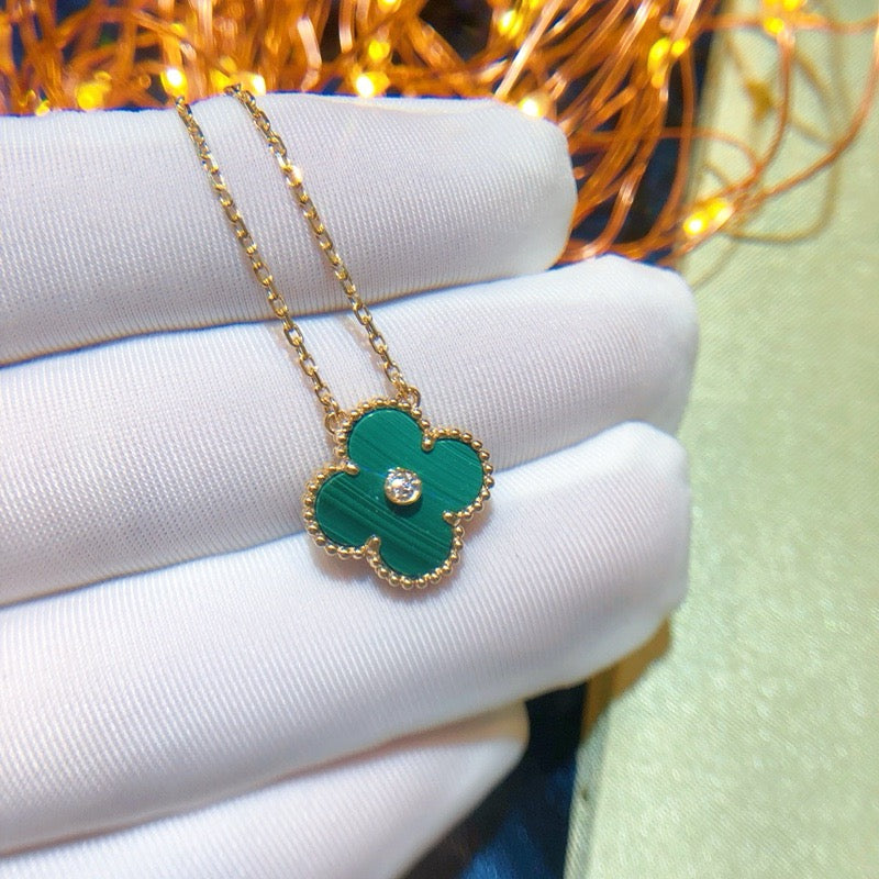 [Marin-Jewelry]CLOVER 15MM DIAMOND TURQUOISE NECKLACE