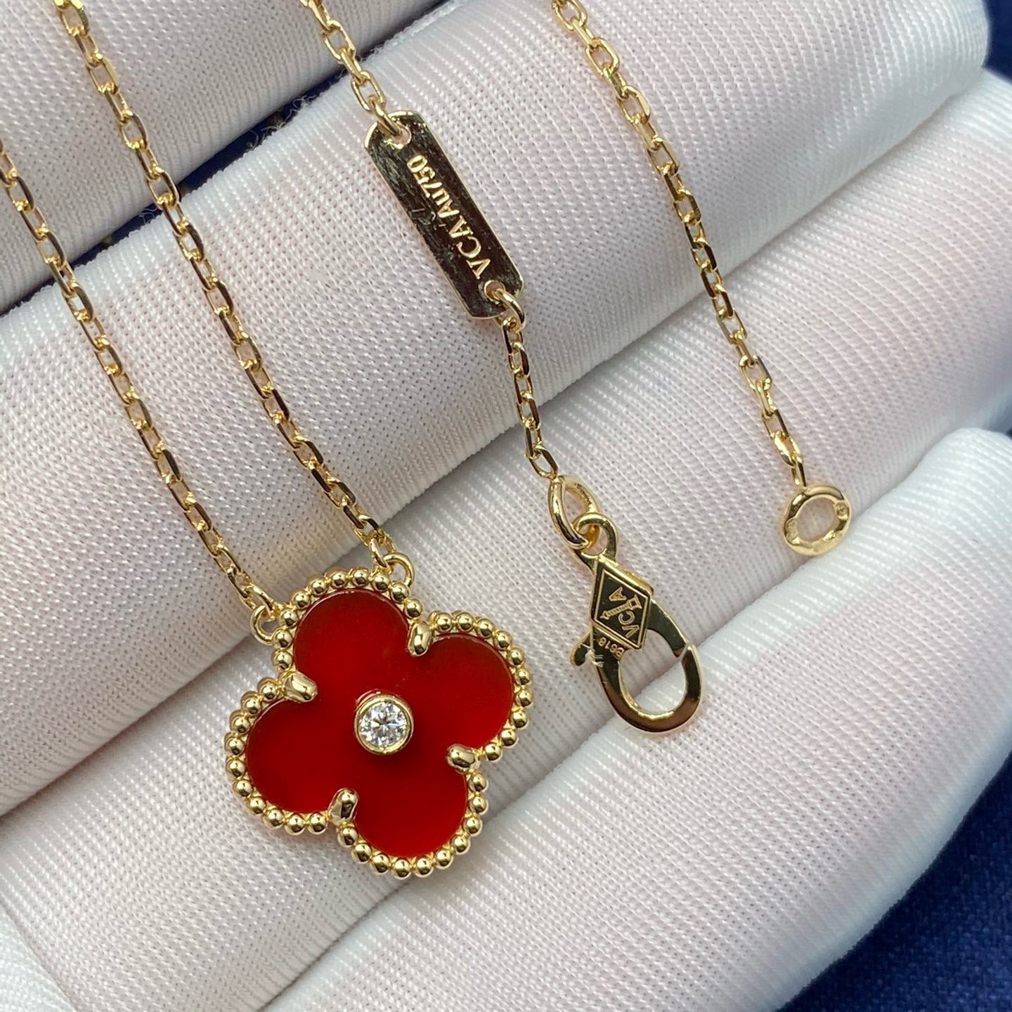 [Marin]CLOVER 15MM DIAMOND CARNELIAN NECKLACE