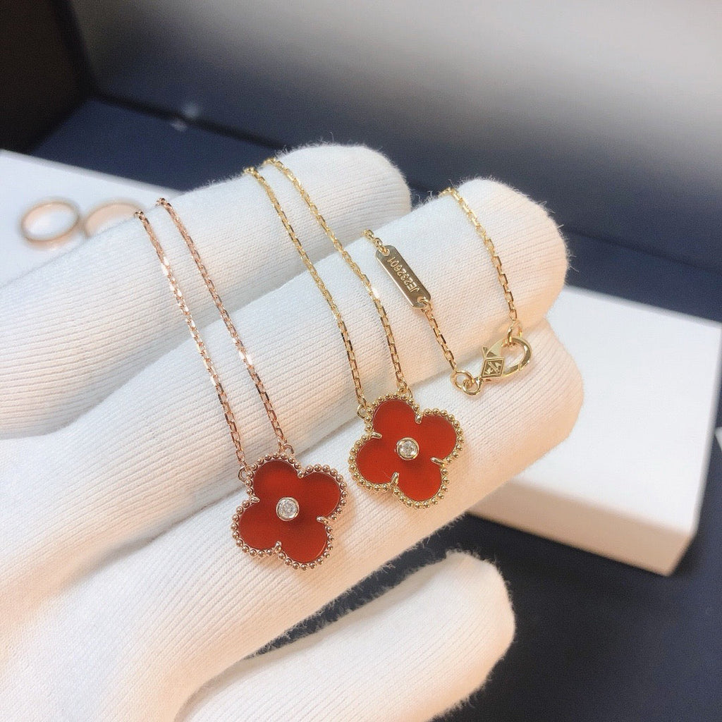[Marin]CLOVER 15MM DIAMOND CARNELIAN NECKLACE