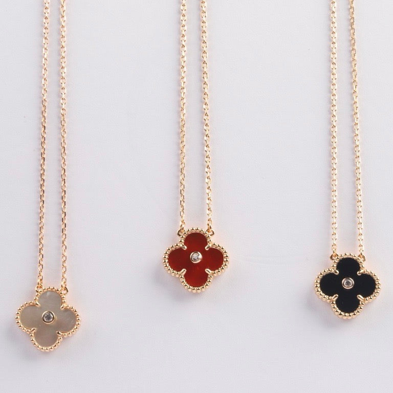 [Marin-Jewelry]CLOVER 15MM DIAMOND CARNELIAN NECKLACE