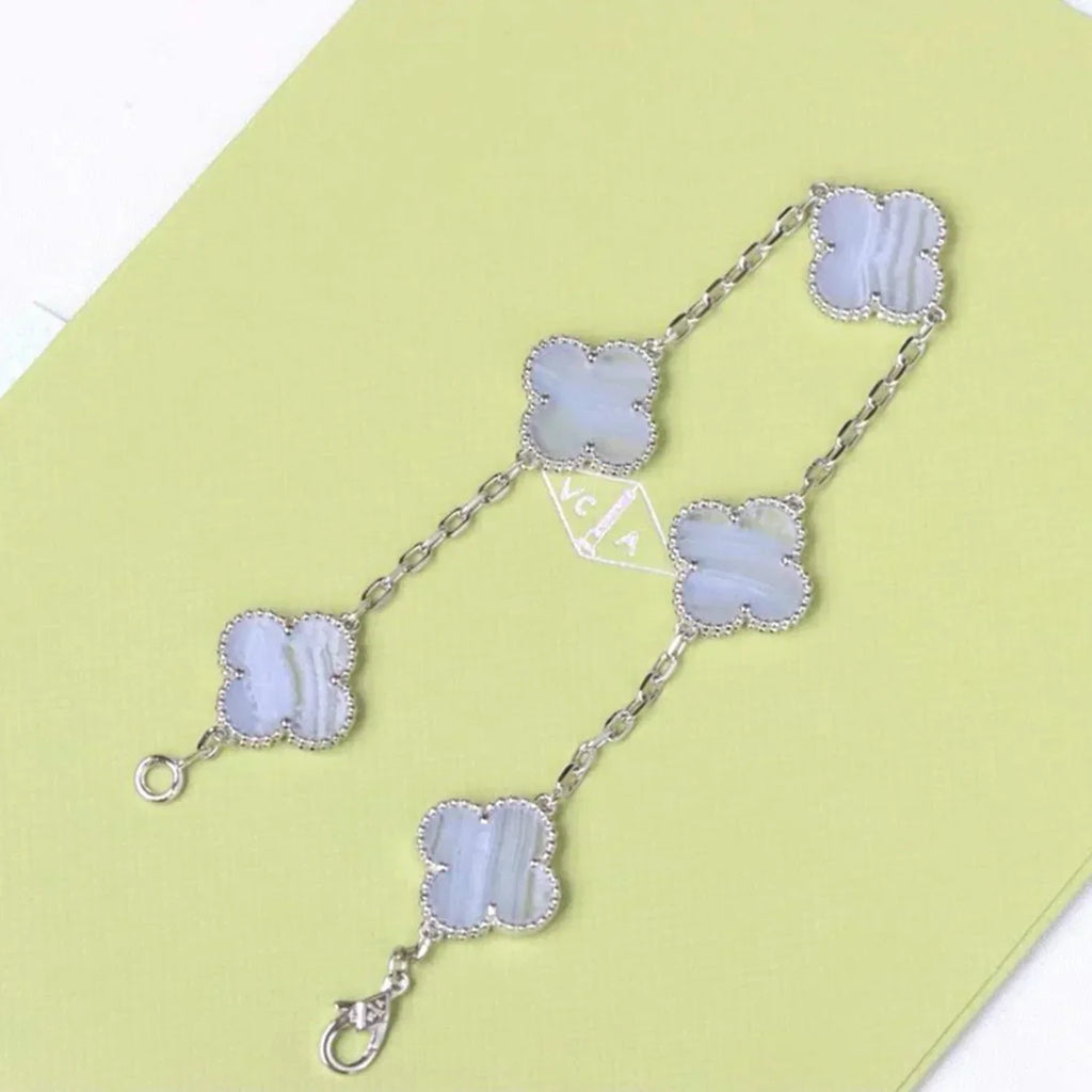 [⭐Shinejoy] CLOVER 5 MOTIF PURPLE CHALCEDONY BRACELET COLLECTION