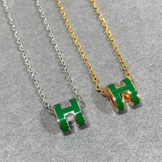 [Marin]POP H GREEN NECKLACE SILVER AND GOLD