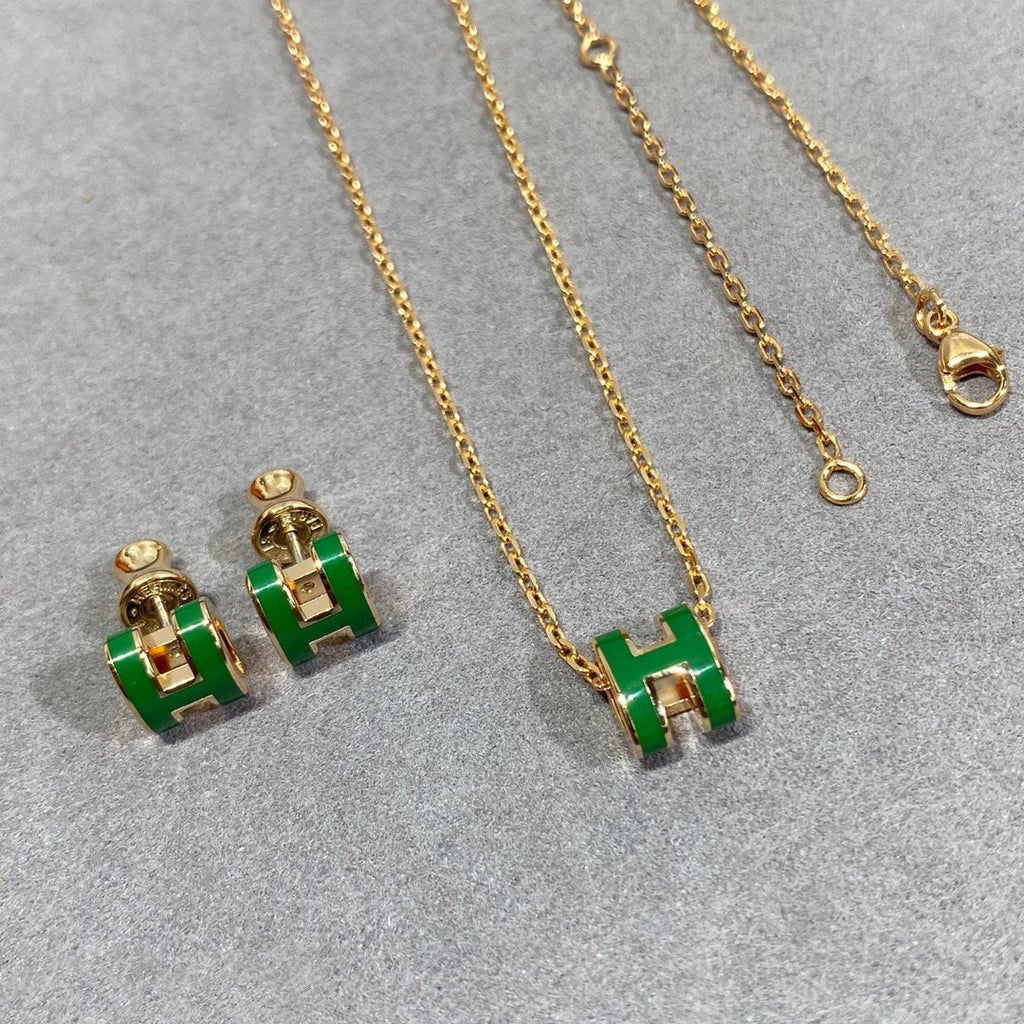 [Marin]POP H GREEN NECKLACE SILVER AND GOLD