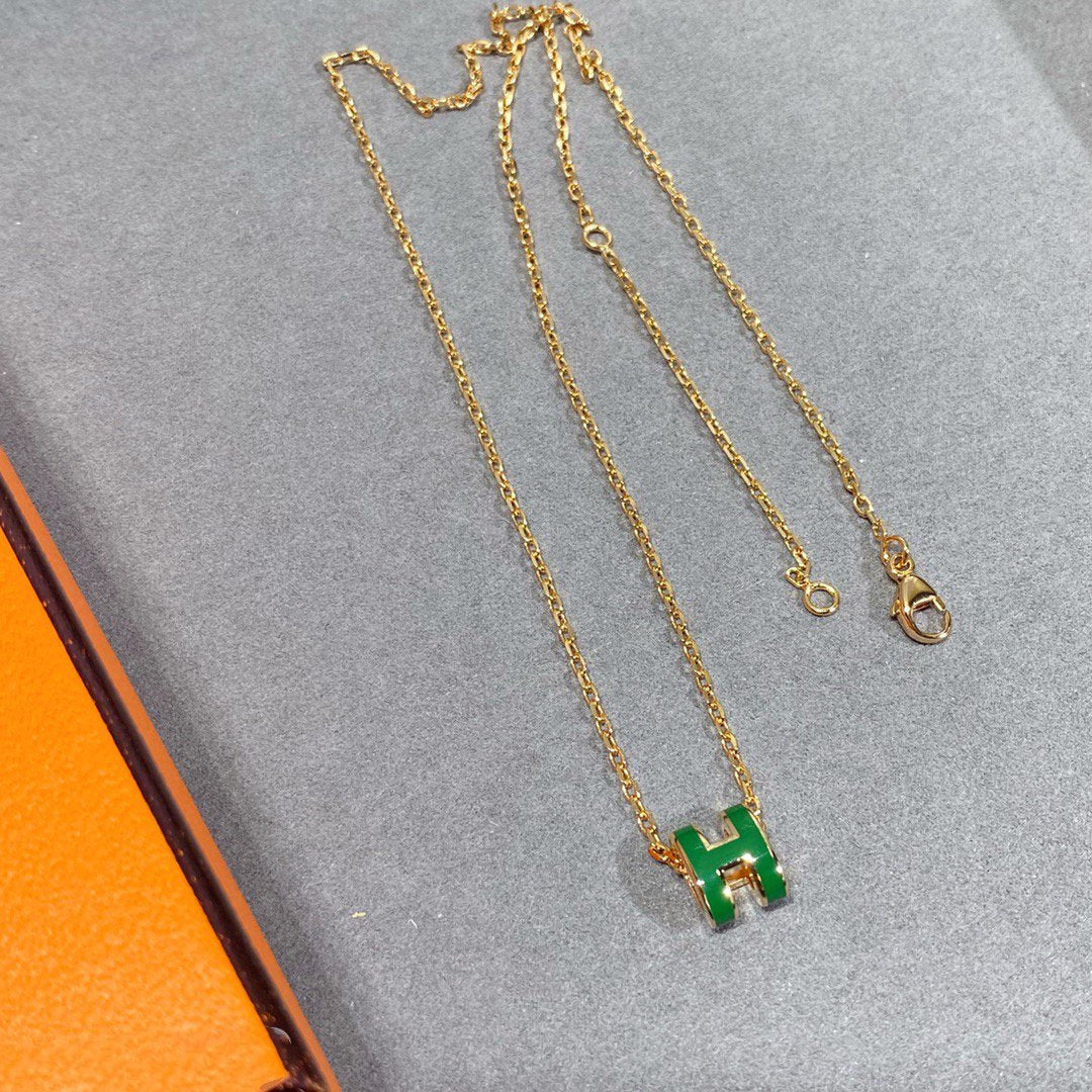 [Marin-Jewelry]POP H GREEN NECKLACE SILVER AND GOLD